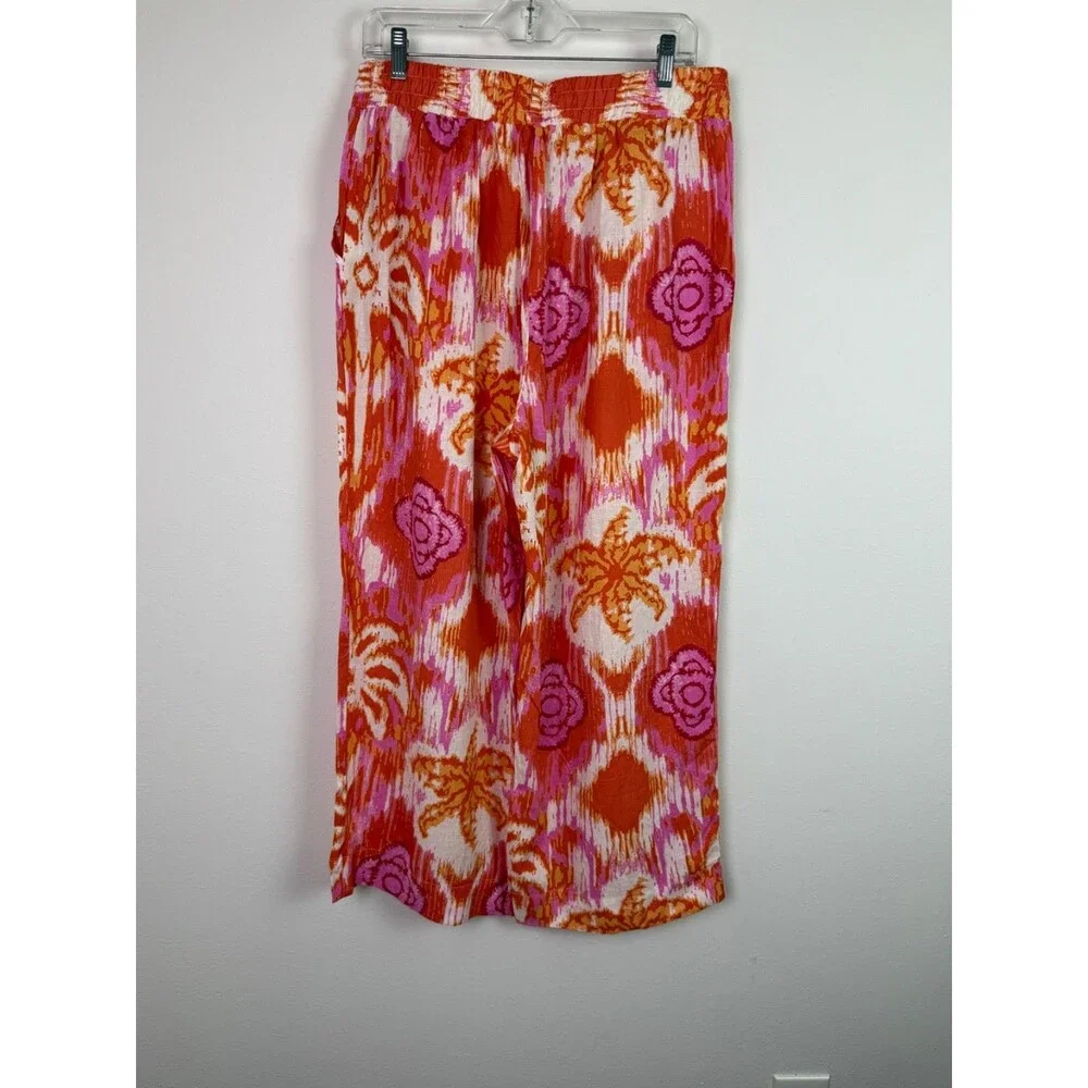 C&C California Linen Blend Wide Leg Pull On Pants XL Pink Orange Boho Resort NWT - Picture 5 of 10
